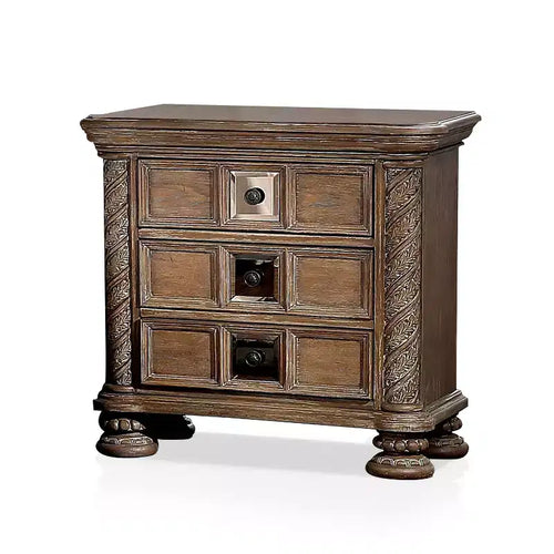 Lellen 3 Drawer Carved Details Nightstand Rustic Natural Tone - HOMES: Inside + Out