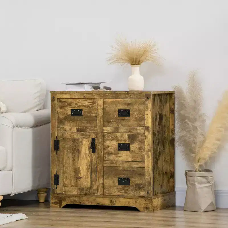 Madia Credenza Contenitore con 4 Cassetti e Anta, Marrone