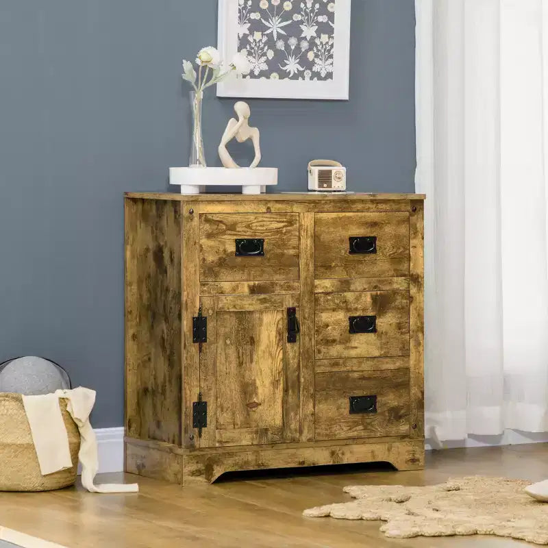 Madia Credenza Contenitore con 4 Cassetti e Anta, Marrone