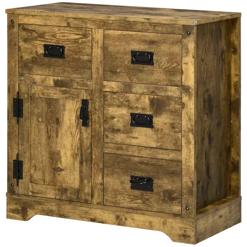Madia Credenza Contenitore con 4 Cassetti e Anta, Marrone