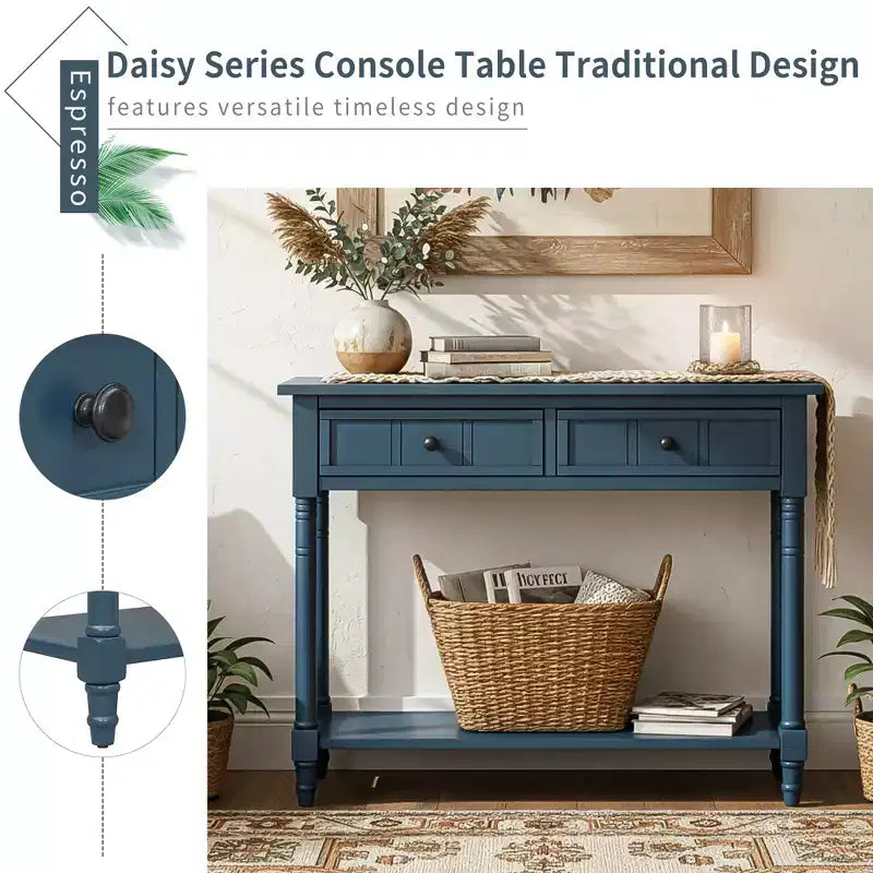 Consolle Classica con Cassetti Contenitori e Ripiano Inferiore-ModernLuxe