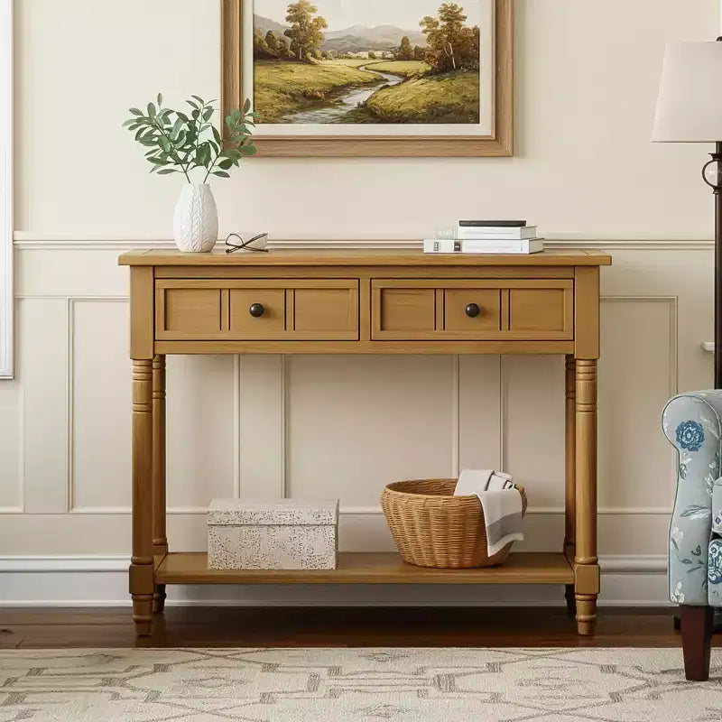 Consolle Classica con Cassetti Contenitori e Ripiano Inferiore-ModernLuxe