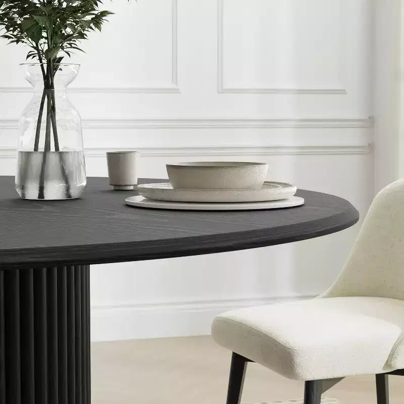 Dovelina 46 Tavolo da pranzo rotondo nero Tavolo da cucina in legno artificiale Base del tavolo di design Tavolo da pranzo personalizzato per 4 persone