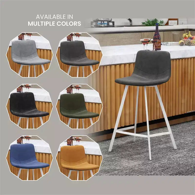 Sgabello da bar LeisureMod Elland 35 in pelle imbottita con base bianca in acciaio inossidabile - Sgabello moderno ad altezza bancone per cucina, bar e pub