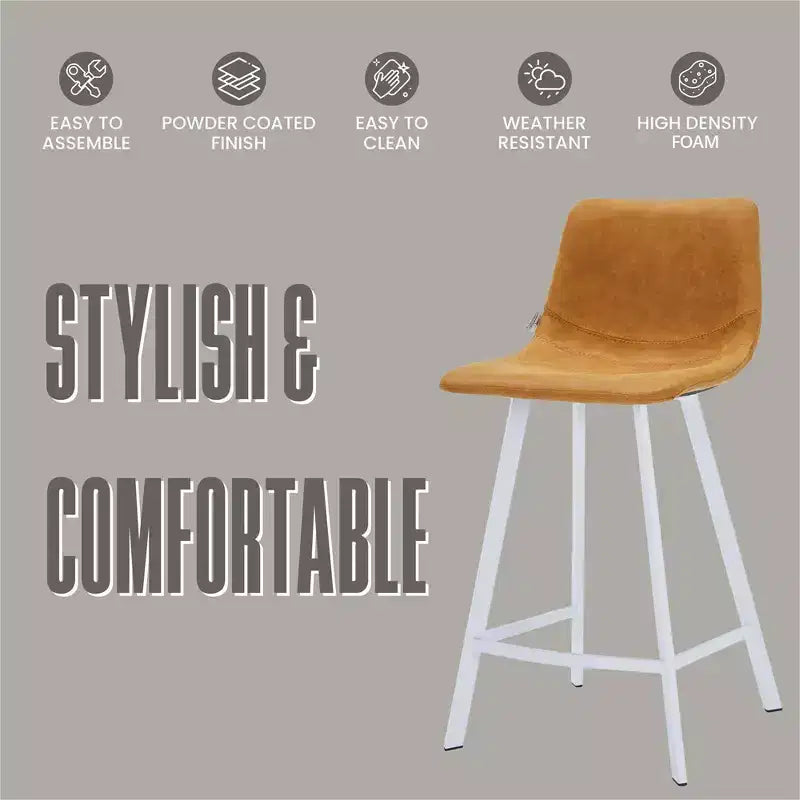 Sgabello da bar LeisureMod Elland 35 in pelle imbottita con base bianca in acciaio inossidabile - Sgabello moderno ad altezza bancone per cucina, bar e pub