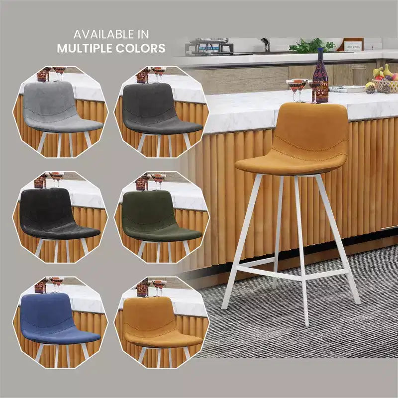 Sgabello da bar LeisureMod Elland 35 in pelle imbottita con base bianca in acciaio inossidabile - Sgabello moderno ad altezza bancone per cucina, bar e pub