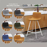 Sgabello da bar LeisureMod Elland 35 in pelle imbottita con base bianca in acciaio inossidabile - Sgabello moderno ad altezza bancone per cucina, bar e pub