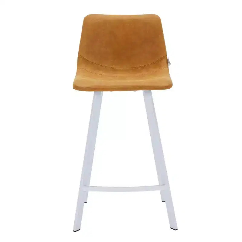 Sgabello da bar LeisureMod Elland 35 in pelle imbottita con base bianca in acciaio inossidabile - Sgabello moderno ad altezza bancone per cucina, bar e pub
