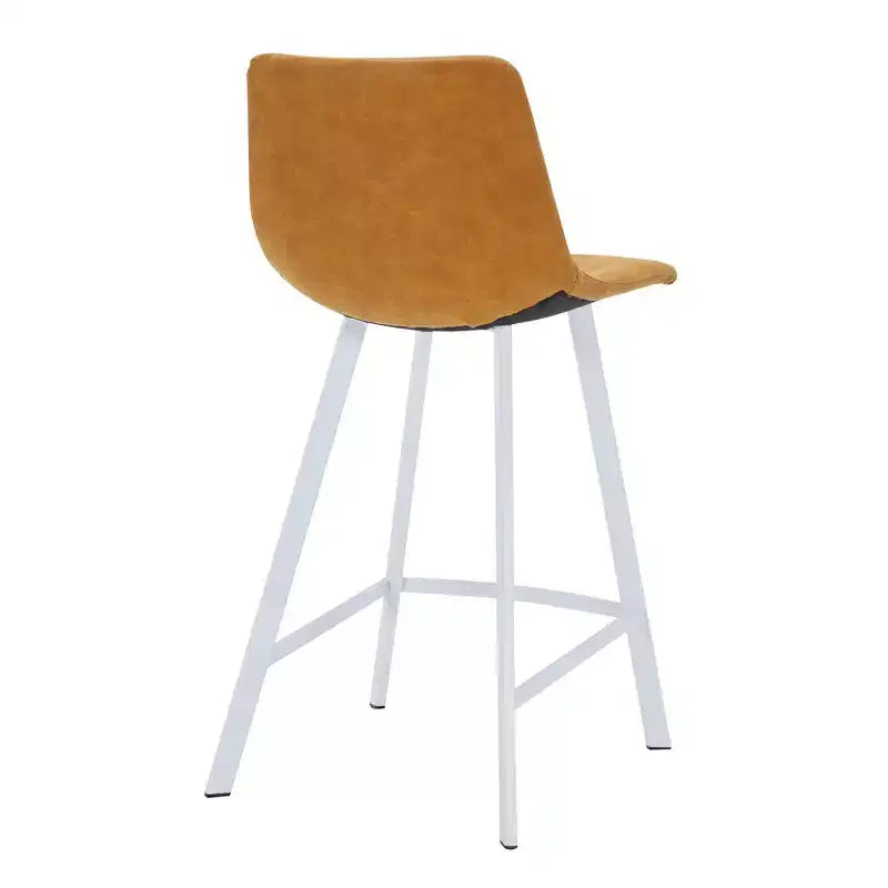 Sgabello da bar LeisureMod Elland 35 in pelle imbottita con base bianca in acciaio inossidabile - Sgabello moderno ad altezza bancone per cucina, bar e pub