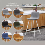 Sgabello da bar LeisureMod Elland 35 in pelle imbottita con base bianca in acciaio inossidabile - Sgabello moderno ad altezza bancone per cucina, bar e pub