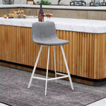 Sgabello da bar LeisureMod Elland 35 in pelle imbottita con base bianca in acciaio inossidabile - Sgabello moderno ad altezza bancone per cucina, bar e pub
