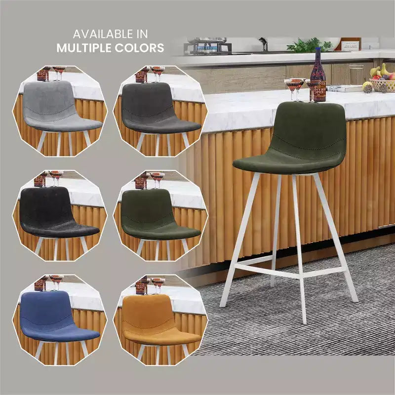 Sgabello da bar LeisureMod Elland 35 in pelle imbottita con base bianca in acciaio inossidabile - Sgabello moderno ad altezza bancone per cucina, bar e pub