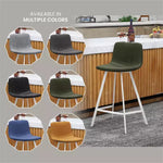 Sgabello da bar LeisureMod Elland 35 in pelle imbottita con base bianca in acciaio inossidabile - Sgabello moderno ad altezza bancone per cucina, bar e pub