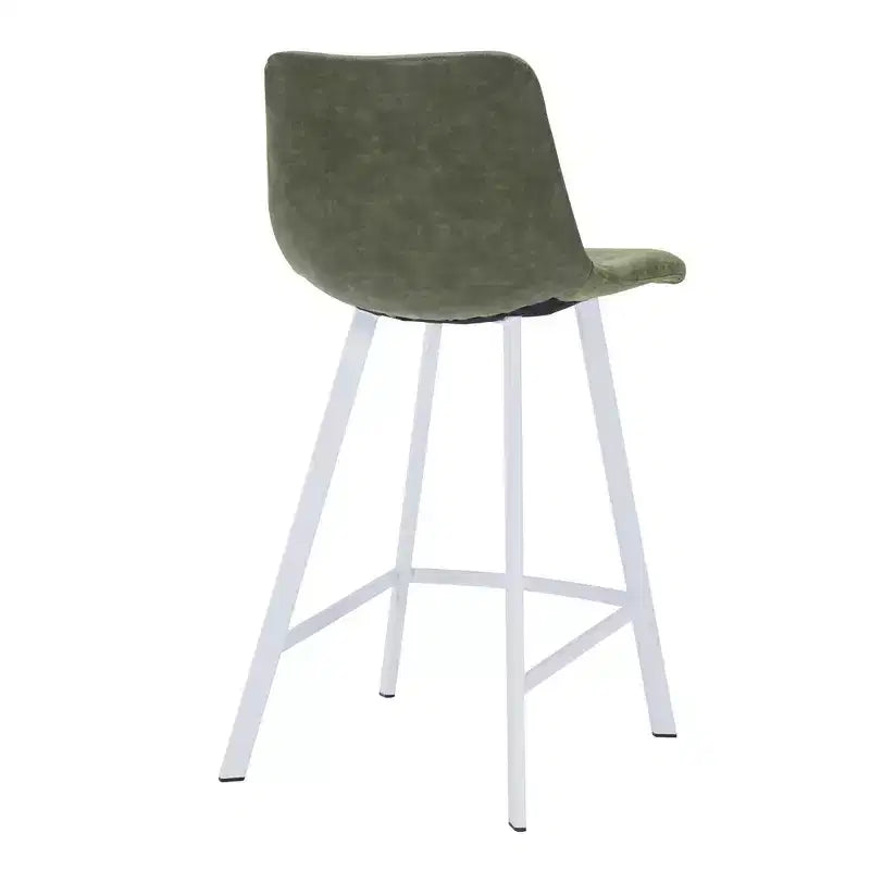 Sgabello da bar LeisureMod Elland 35 in pelle imbottita con base bianca in acciaio inossidabile - Sgabello moderno ad altezza bancone per cucina, bar e pub