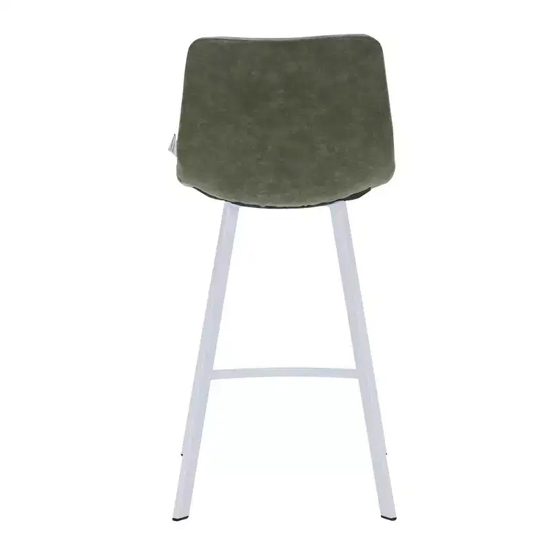 Sgabello da bar LeisureMod Elland 35 in pelle imbottita con base bianca in acciaio inossidabile - Sgabello moderno ad altezza bancone per cucina, bar e pub