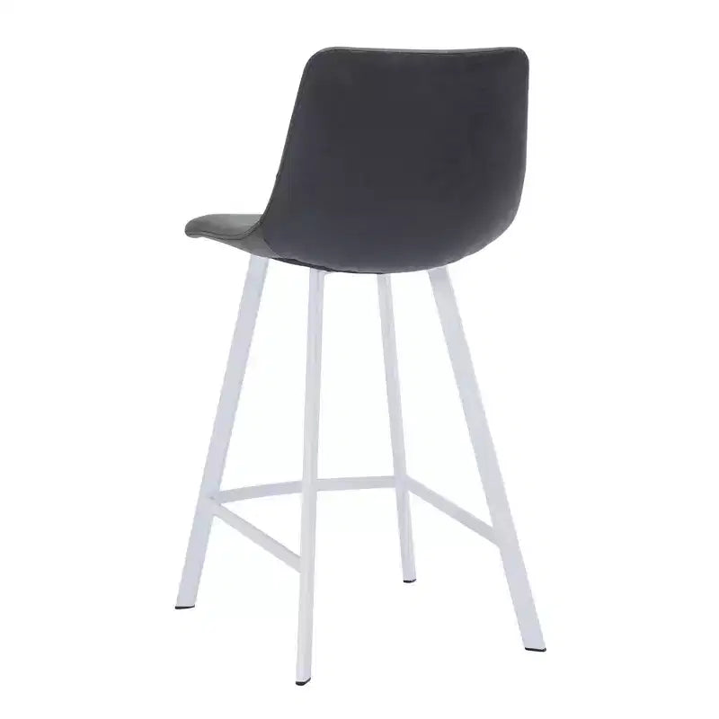 Sgabello da bar LeisureMod Elland 35 in pelle imbottita con base bianca in acciaio inossidabile - Sgabello moderno ad altezza bancone per cucina, bar e pub