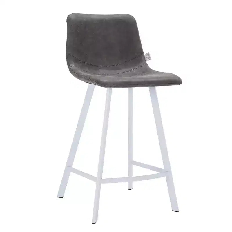 Sgabello da bar LeisureMod Elland 35 in pelle imbottita con base bianca in acciaio inossidabile - Sgabello moderno ad altezza bancone per cucina, bar e pub