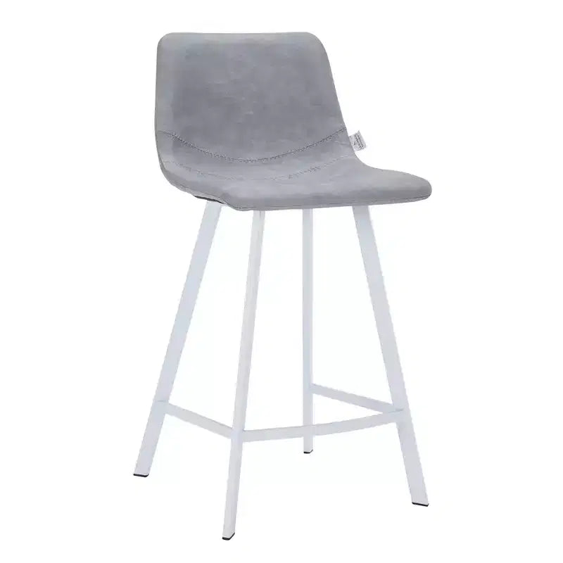 Sgabello da bar LeisureMod Elland 35 in pelle imbottita con base bianca in acciaio inossidabile - Sgabello moderno ad altezza bancone per cucina, bar e pub