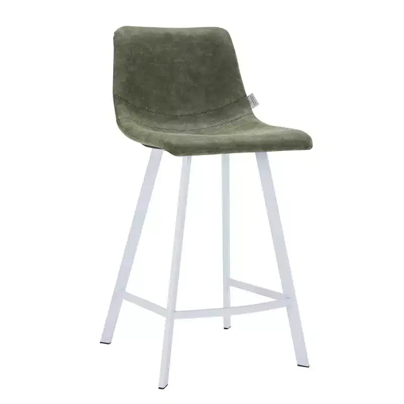 Sgabello da bar LeisureMod Elland 35 in pelle imbottita con base bianca in acciaio inossidabile - Sgabello moderno ad altezza bancone per cucina, bar e pub